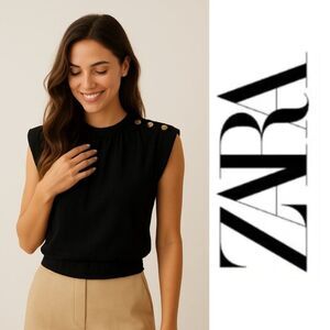 Zara Sleeveless Shoulder Pad With Button Accent Top (Size XS)